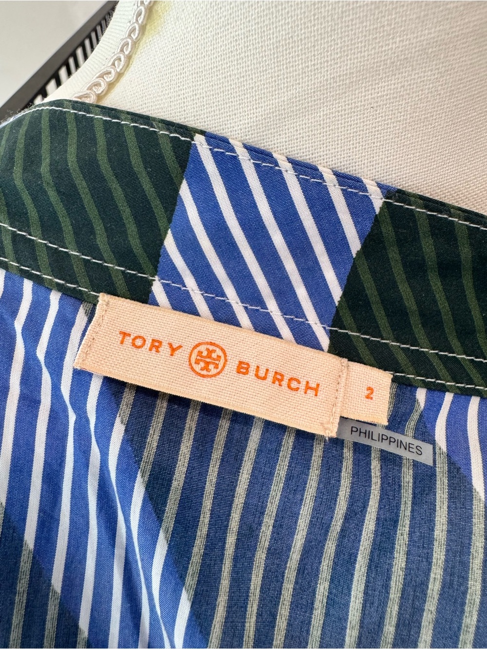 Tory Burch Striped Wrap Dress in Dark Green and Light Blue - Picture 5 of 7